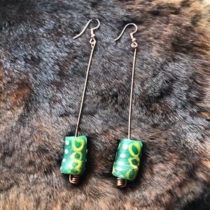 Handmade Green African Glass bead Earrings.